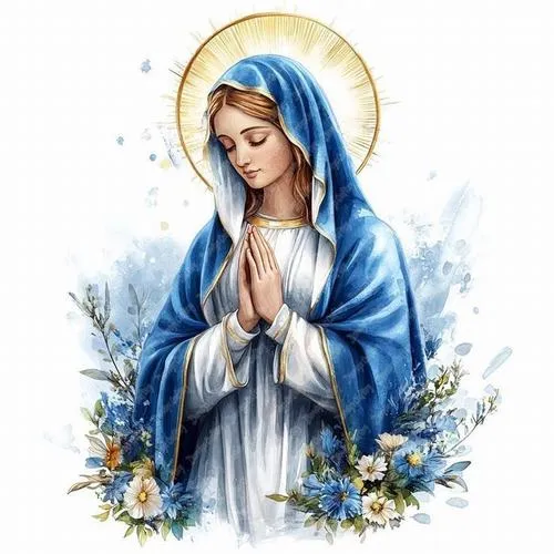 Đức Mẹ Mân Côi nâng tràng hạt Mân Côi tay chắp nguyện