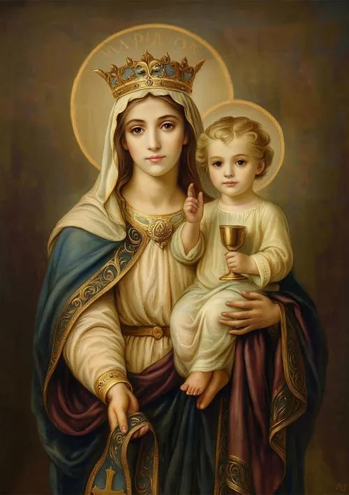 Thánh Giuse bồng ẵm Hài Nhi cạnh Đức Mẹ Maria