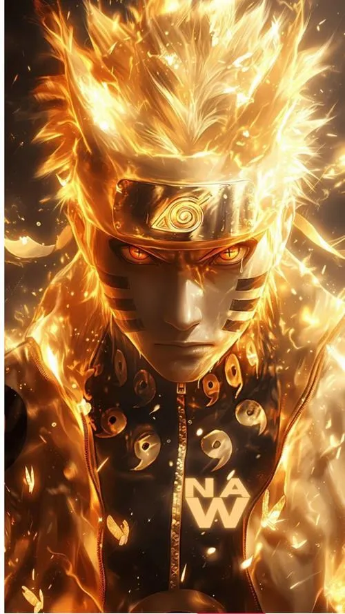 Ảnh nhẫn giả tóc vàng phát sáng toàn thân, nền đen sâu, ánh viền dày tạo cảm giác áp đảo.