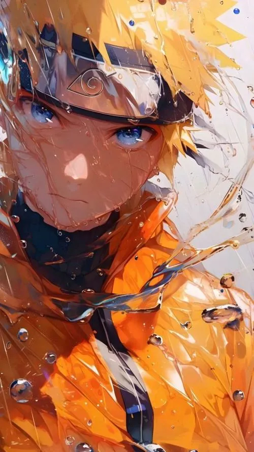 Hình nền Naruto cận mặt, nét cọ cam loang, ánh nhìn thẳng kiểu không ngán ai.