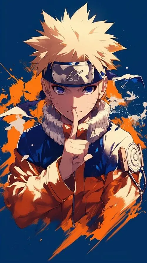Hình nền Naruto kết ấn, nền xanh đậm, nét vẽ vỡ mảng mạnh, nhìn lì và rất chiến.
