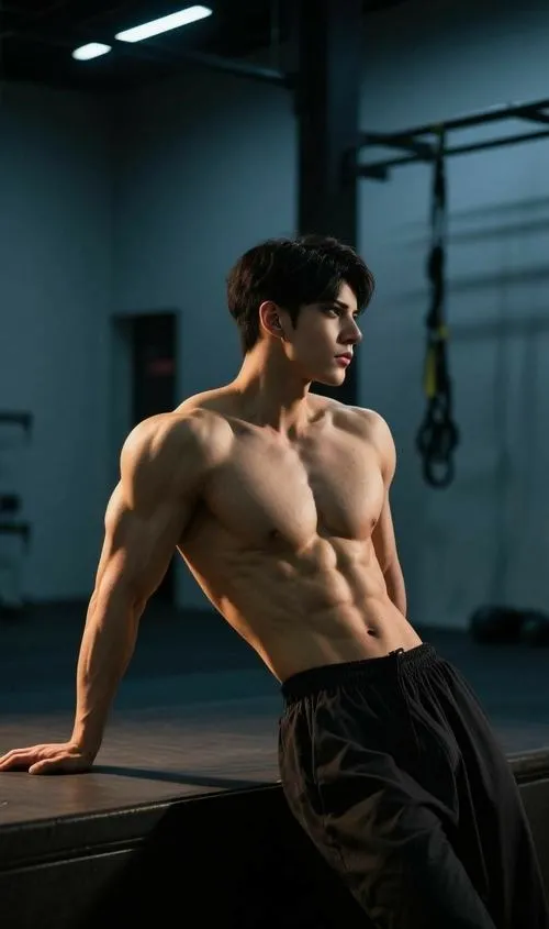 Ảnh gương phòng tắm, vòng eo gọn, cơ bụng nổi rõ, nhìn sạch và gọn gàng.