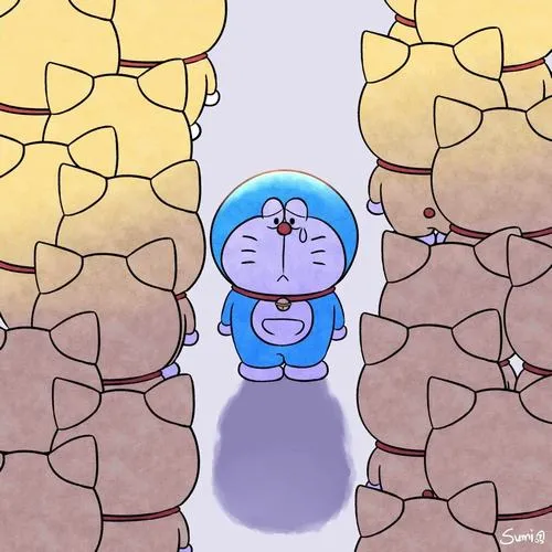 Ảnh đại diện Đô Rê Mon đứng lọt thỏm giữa tường đá, mặt ngáo, cảm giác bất lực.