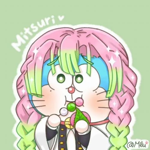 Hình đại diện ngầu Đô Rê Mon phong cách tóc màu kẹo, mắt tròn ngây, vibe hài hước vô hại.