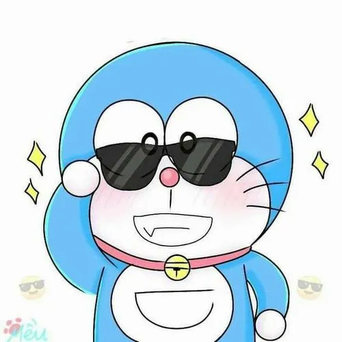 Hình đại diện ngầu Doraemon đeo kính râm, cười tự tin, nền trắng sạch, nhìn phát thấy nhây.