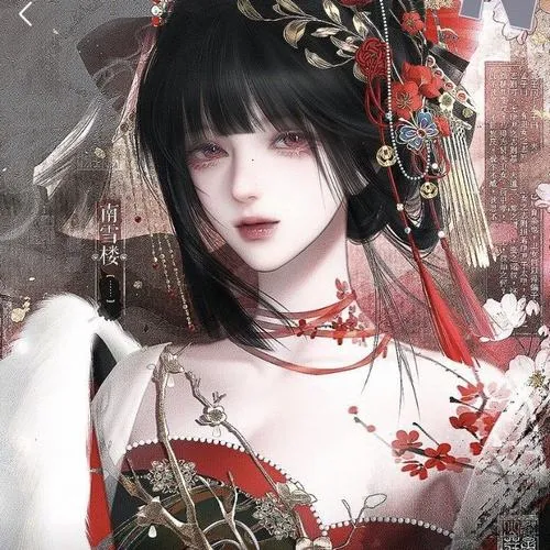 Cô gái xinh kiểu cổ trang, trang phục trắng đỏ, đạo cụ quạt nhỏ tạo vẻ thanh lịch bí ẩn.