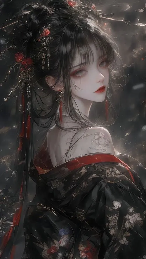 Mỹ nhân anime có viền lineart rõ, độ chi tiết đường nét dày, nhìn gần thấy nét cọ rất đã.