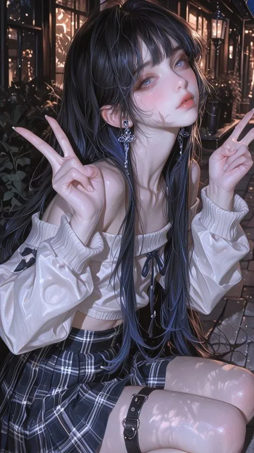 Cô nàng xinh áo tối màu, nền phố đêm neon lấp lánh, thần thái lạnh lùng nhìn xa xăm.