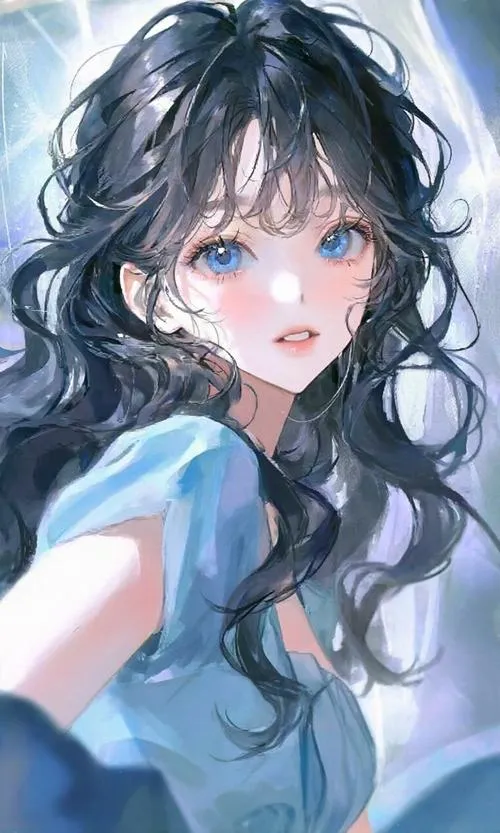 Thiếu nữ xinh tóc xanh, mắt to long lanh, bảng màu xanh mát tạo cảm giác trong veo.