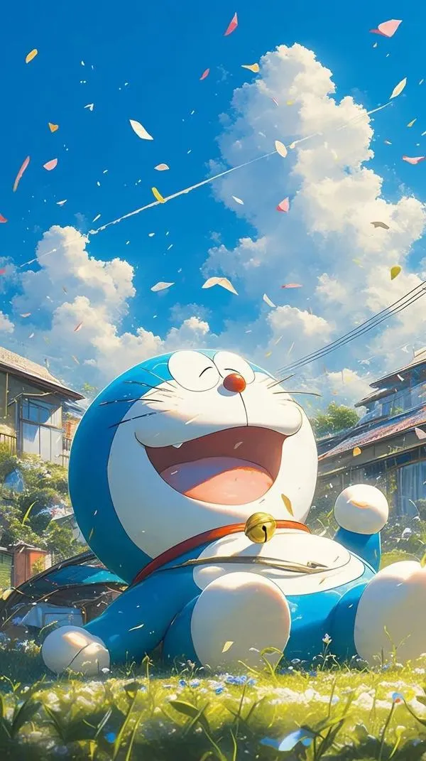Mây xanh và nắng nhẹ làm tạo hình Doraemon kiểu điện ảnh trông tươi, hợp avatar dễ thương.