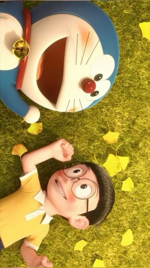 Góc chụp từ trên cao trong Doraemon mô phỏng chân thực, cảnh nằm cỏ đẹp, hợp ảnh bìa.