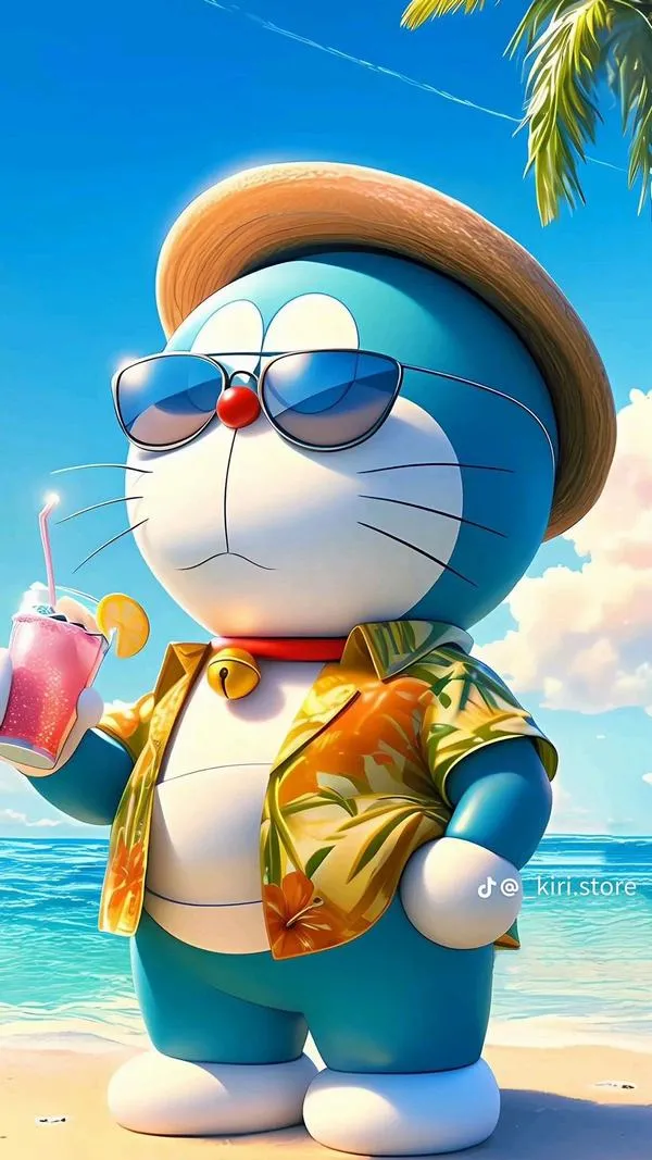 Kính râm và dáng đứng tự tin trong hình Doraemon dựng khối, hợp hình nền điện thoại kiểu ngầu.
