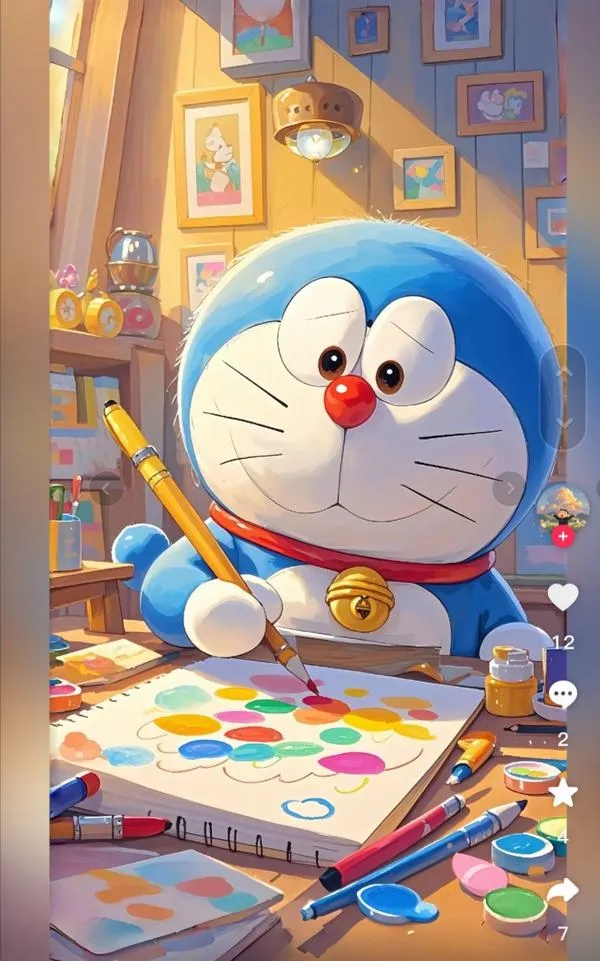 Ánh đèn phòng làm nổi khối trong ảnh Doraemon phong cách 3D, chi tiết sạch, hợp hình nền.