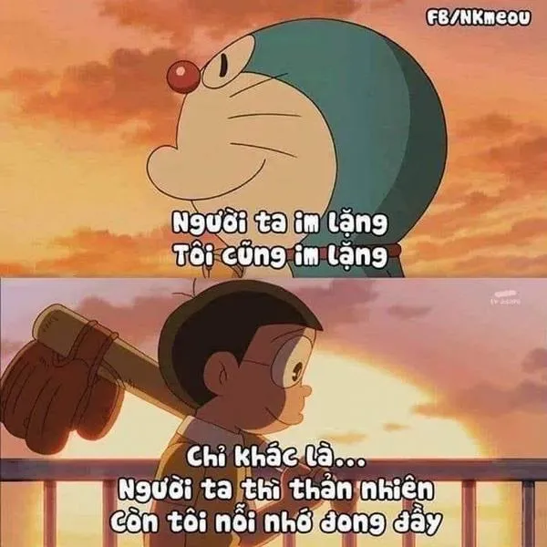 Khung hoàng hôn đỏ cam, Nobita lặng im, mọi thứ yên mà trong lòng lại dậy sóng.