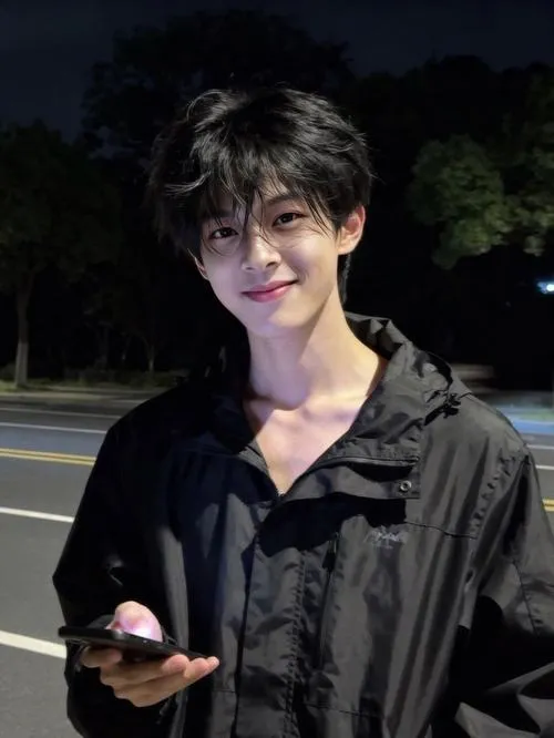 Chụp đêm ngoài phố, nụ cười tỏa nắng, tay cầm điện thoại, vibe trẻ trung