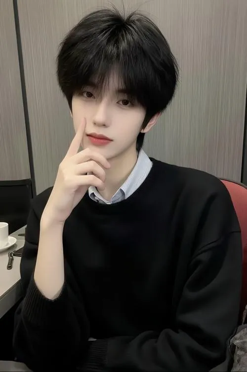 Áo len tối giản, nhìn lệch máy, cảm giác yên tĩnh, kiểu chàng trai đáng yêu