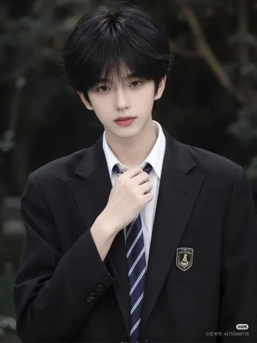 Trai đẹp mặc đồng phục, ánh mắt lạnh, cổ áo chỉnh gọn nhìn nghiêm mà hút.