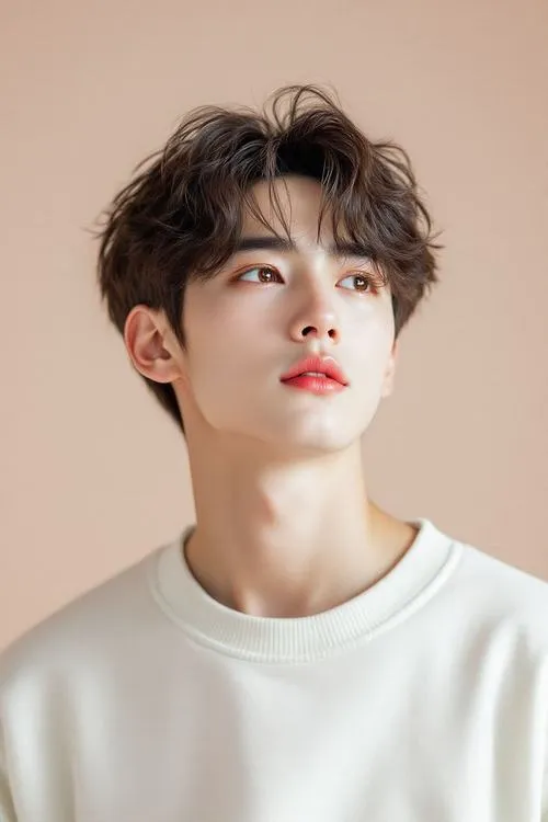 Nam thần lạnh lùng áo thun trắng, nền trơn sáng, ánh nhìn hiền nhưng vẫn có lực.