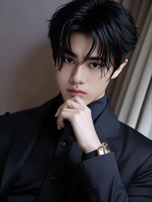 Trai lạnh trong suit, góc nghiêng thần thánh, tay chống cằm tạo cảm giác điềm tĩnh.