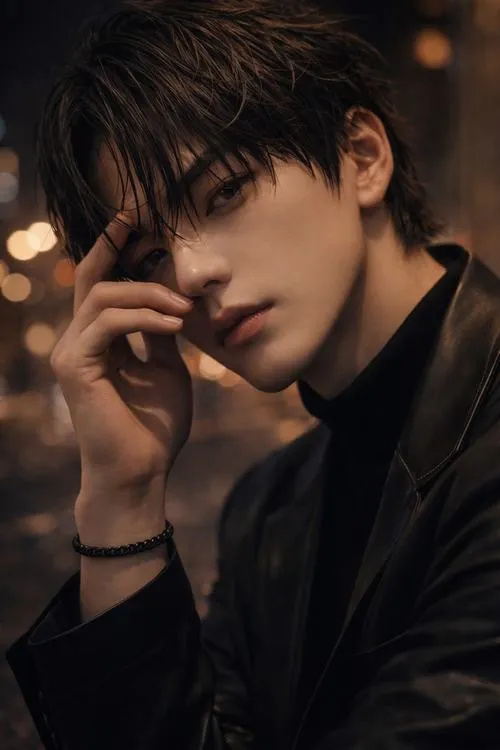 Trai phong trần tạo dáng trước gương, tương phản cao, cơ thể lên nét mạnh mẽ.