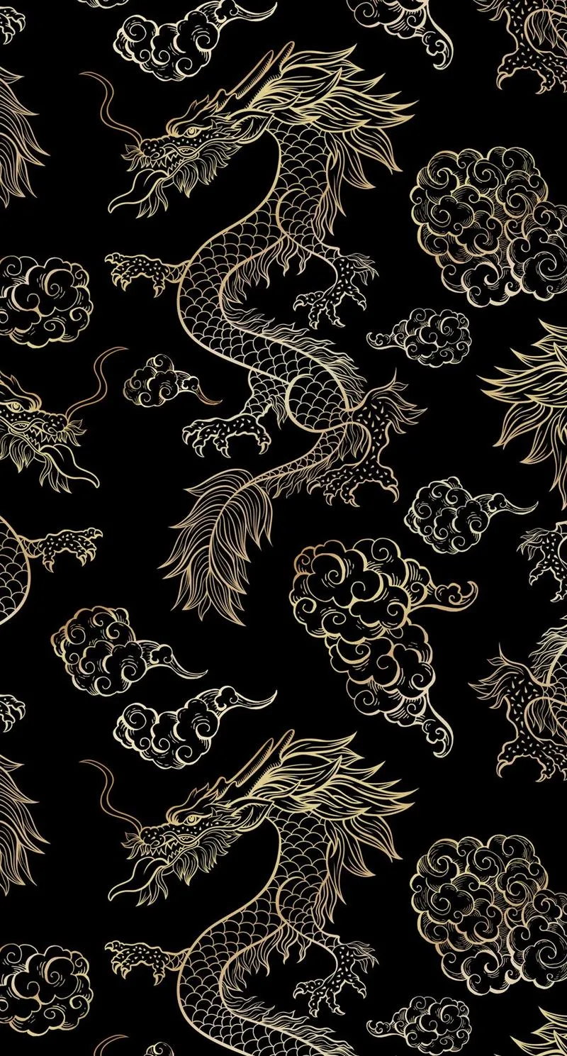 Phông nền rồng họa tiết lặp trên nền đen, hợp màn hình chính gọn gàng, nhìn ngầu 4K