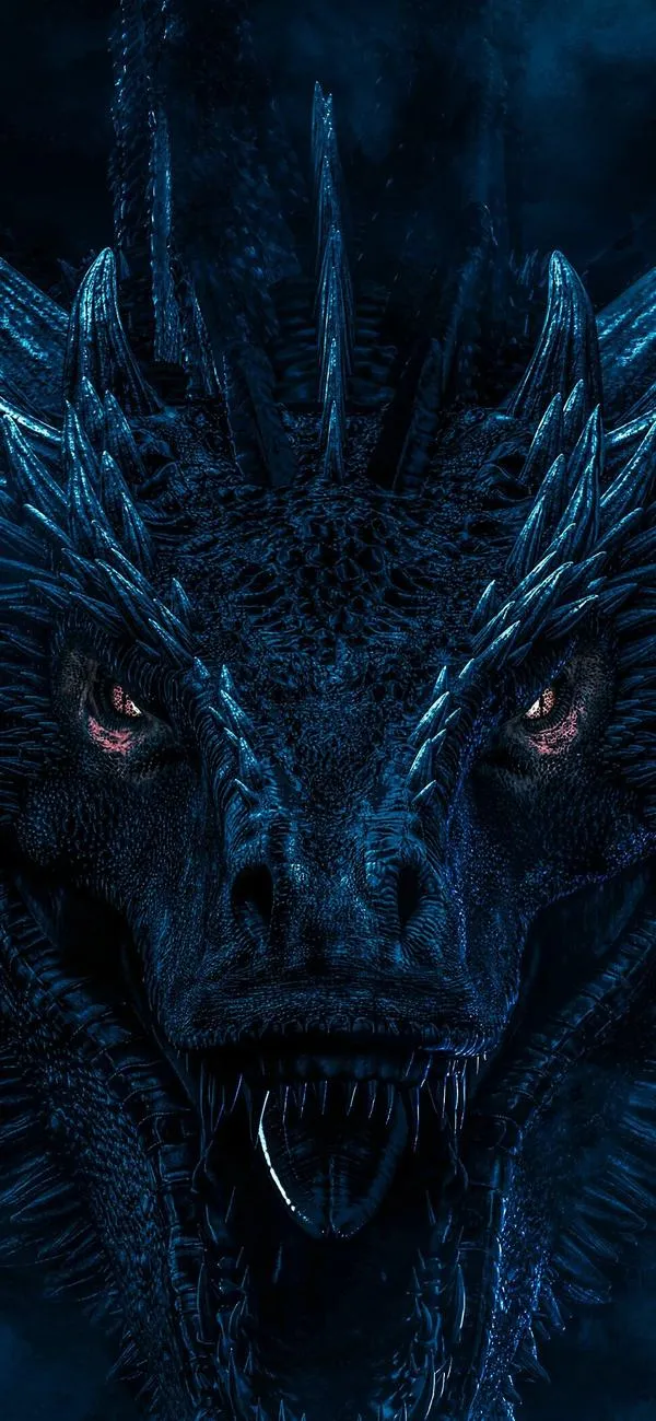 Hình nền điện thoại 4K cận cảnh mặt rồng xanh đậm, ánh mắt lạnh, nền tối sâu, nhìn rất ngầu