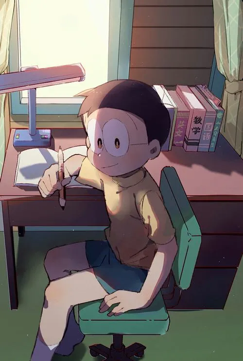 Hình nền điện thoại Nobita ngồi một mình trong phòng, ánh đèn tím, mood lạnh và lặng như đêm muộn