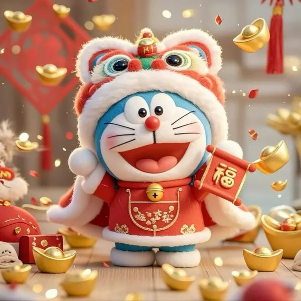 BST 80 Hình Ảnh Doraemon Tết 2026 đẹp nhất với sắc đỏ vàng rực rỡ mừng năm mới