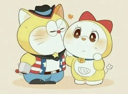 Hình Dora-the-Kid và Dorami đứng sát nhau, nét vẽ anime nhẹ nhàng, hợp làm hình nền điện thoại