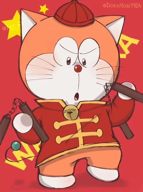 Hình Wang Dora nền đỏ sao vàng, nét vẽ chắc, hợp làm avatar ngầu mà vẫn đáng yêu
