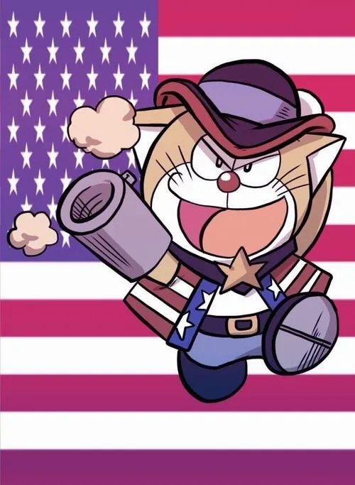 Ảnh Dora the Kid nền cờ Mỹ, cầm vũ khí hoạt hình, nét vẽ mạnh, hợp avatar cá tính