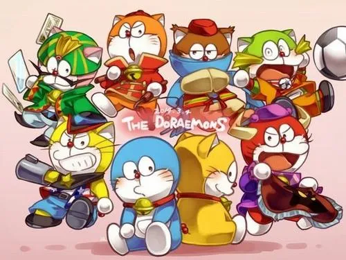 Ảnh bìa Doraemon và Đội quân Mèo máy tụ hội đông đủ, màu tươi, đúng vibe đồng đội