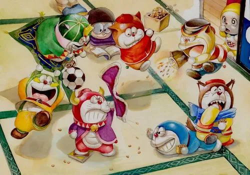 Tải ảnh bộ figure Doraemon và các bạn mèo robot, xếp hàng sặc sỡ, hợp làm ảnh sưu tầm