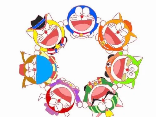 Hình vòng tròn Mini Dora quây quanh Doraemon, bố cục vui mắt, làm ảnh bìa nhóm bạn thân