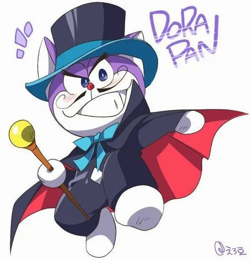 Ảnh fanart Dora Pan phong cách quý tộc, áo choàng đen đỏ, dáng bay lơ lửng rất nổi