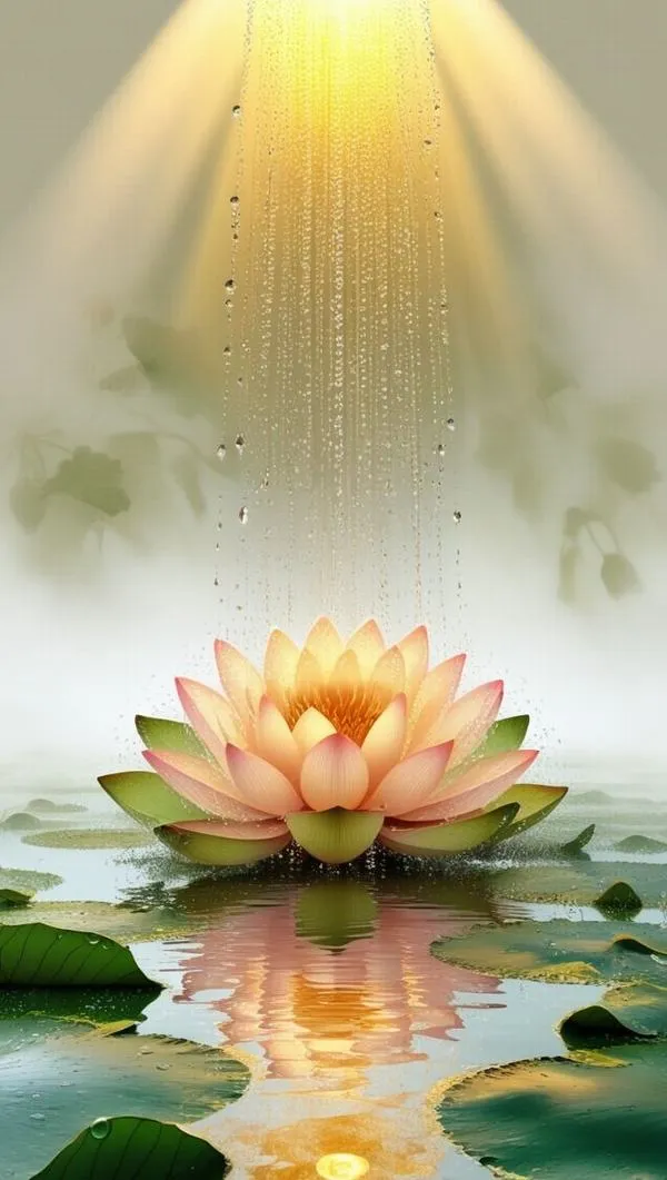 Hình nền điện thoại vòng chữ Vạn lồng hoa sen, nền tối sâu, điểm sao nhỏ như hương trầm.