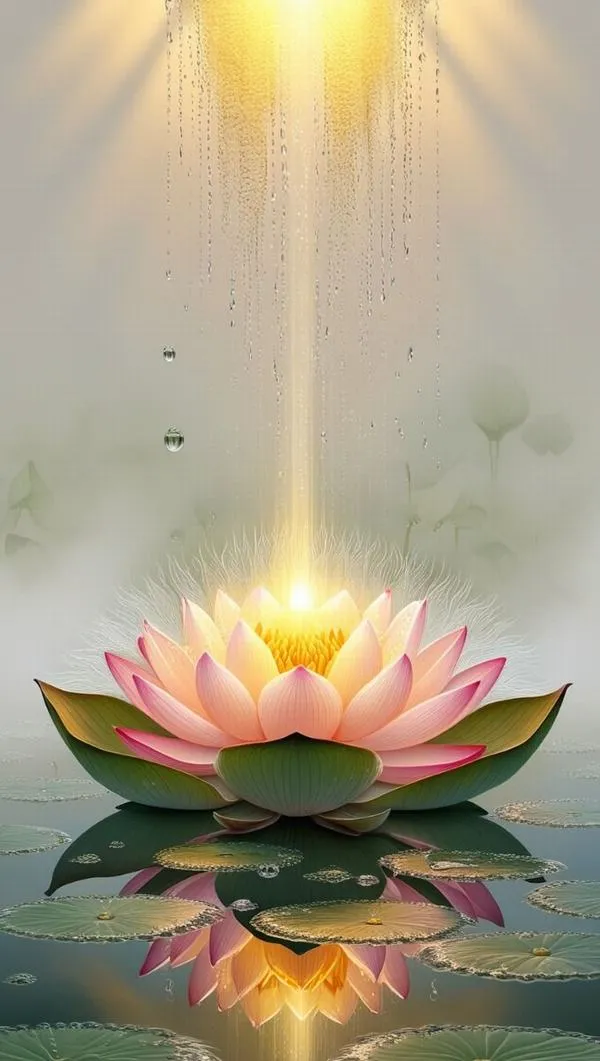 Màn hình khóa sen xanh và hoa súng, điểm hoa văn mandala không dùng, thay khung nền đơn giản sạch.