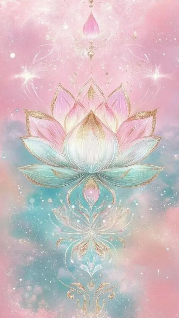 Wallpaper sen xanh cạnh hoa súng tím, mặt nước phẳng, ánh sáng lạnh tạo cảm giác sạch mắt.