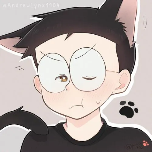 Ảnh fanart Nobita tai mèo, nét chì mịn, ánh nhìn lơ đãng kiểu buồn nhẹ