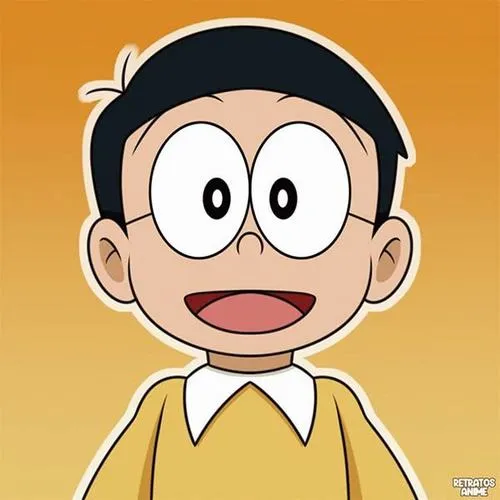 Tải ảnh Nobita nền cam sáng, mắt đen tròn, cảm giác thân quen và vui vẻ