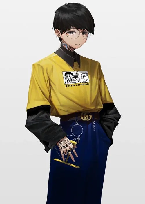 Tải ảnh phong cách đời thường, áo vàng xanh gợi Nobita, vibe cute kiểu cosplay