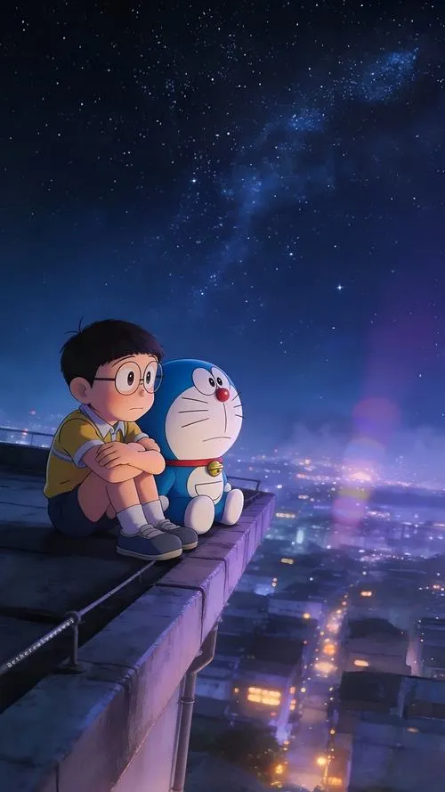 Ảnh đẹp trên mái nhà nhìn về thành phố, hai bạn ngồi sát, bầu trời tím, hoài niệm sâu