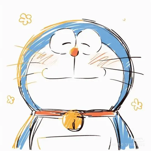 Doraemon ngồi thư giãn, chân ngắn bàn chân bầu, nét nhẹ giúp tranh sạch và rõ