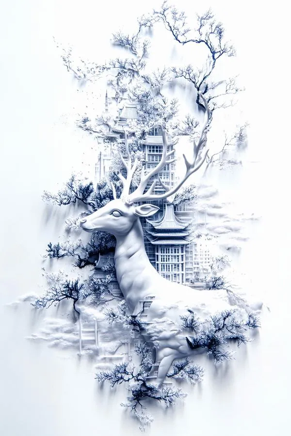 Bóng người giữa rừng cây trắng xanh, nét vẽ mảnh, không gian thoáng, cảm giác cô tịch