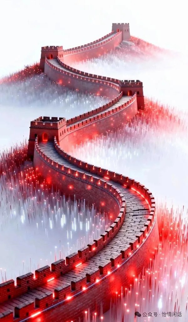 Màn hình khóa Vạn Lý Trường Thành đỏ uốn lượn, phối cảnh sâu, ánh sáng mạnh, cực ngầu