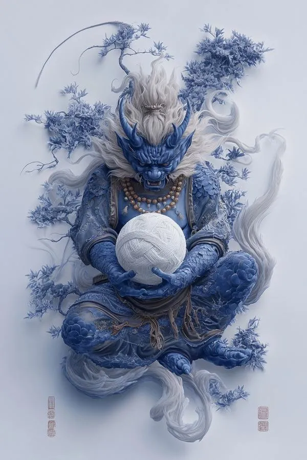 Hình nền điện thoại sư tử đá xanh ôm ngọc, chi tiết dày, bóng đổ sâu, vibe quyền uy