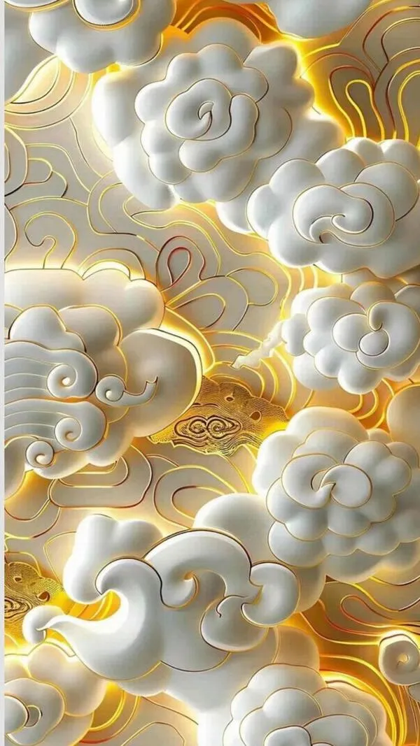 Ảnh nền mây vàng cuộn lớp, viền sáng nhẹ, họa tiết nổi, nhìn sang mà không rối