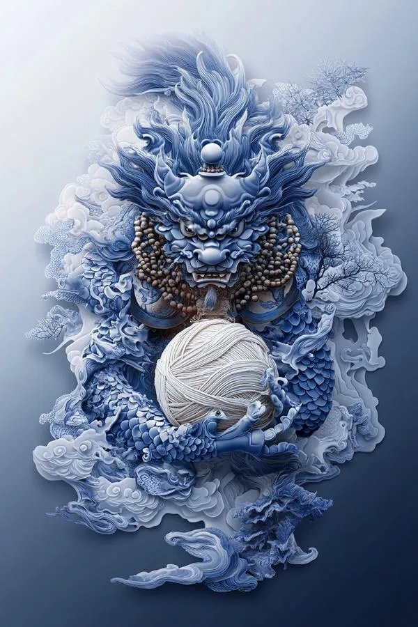 Hình nền sư tử xanh ôm viên ngọc sáng, nền tối, ánh viền mạnh, chi tiết cực sắc