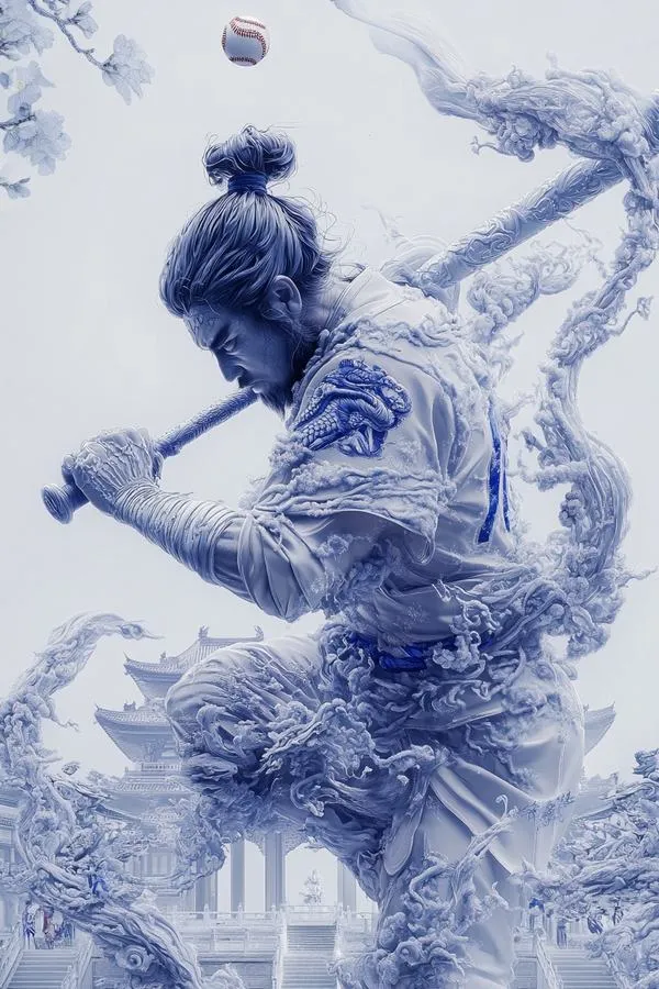 Võ sĩ mực lam tung đòn, vệt loang rộng, phối cảnh xoáy, cảm giác tốc độ mạnh