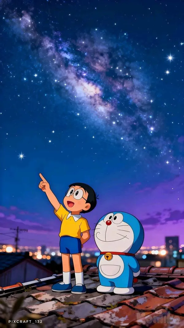 Ảnh đẹp Dora bay giữa mây, bố cục cân đối, tránh che thanh trạng thái, nền sáng dễ nhìn